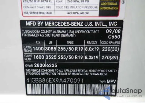 2009 Mercedes-Benz Ml350 из США, поврежденный, VIN 4JGBB86EX9A470091